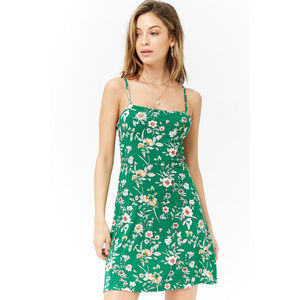 Forever 21 Green Floral Cami Skater Dress